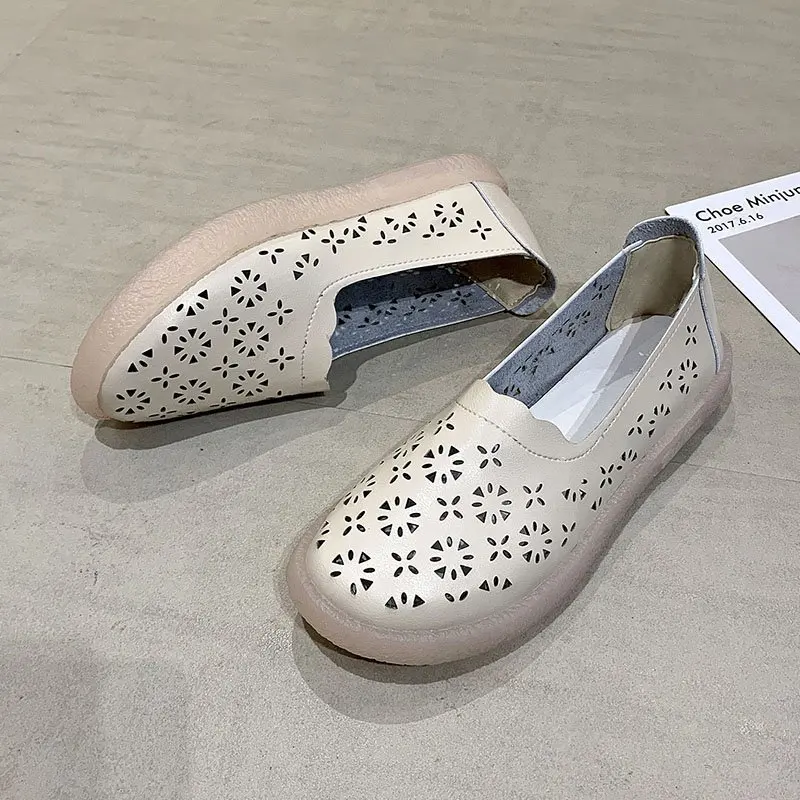 Leather Women Flats New Cut-Outs Summer Shoes Woman Hollow Women's Loafers Female Solid Shoe