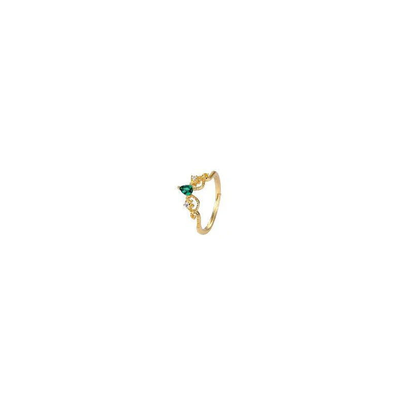 Princess Holiday 8K Golden Emerald Open Ring Women Retro Elegant Design Temperament Light Luxury