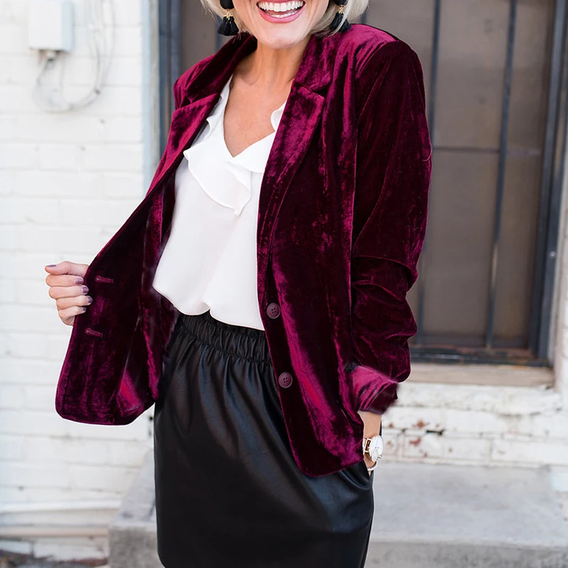 Осеннее элегантное золотое бархатное пальто с лацканами повседневная тонкая