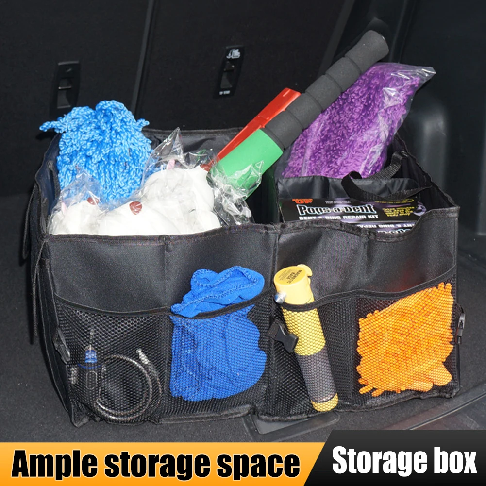 

Car Trunk Organizer Collapsible Storage Box Multi-Compartment with Mesh Pockets Cargo Storage for Car Trunk SUV 56x38.5x26cm