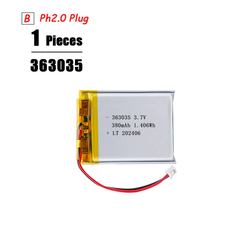 Фото Литий-полимерный аккумулятор 3.7V 380mAh 363035 для увлажнителей воздуха, GPS-навигаторов, умных носимых устройств, локаторов, массажеров-фасциальных пистолетов и устройств для удаления клещей №3