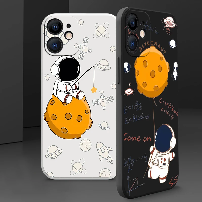 

Креативные чехлы для телефонов с астронавтом для iPhone 13 11 12 Pro Mini X XR XS Max SE 2020 8 7 6s 6 Plus, жидкий силиконовый чехол