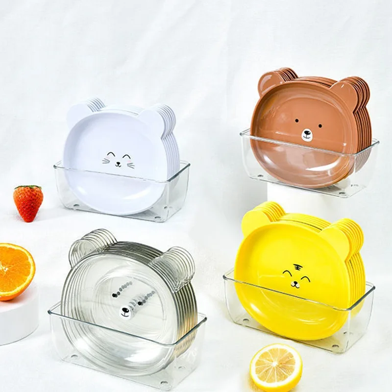 

4Set Bear Snack Plate Able Bone Spitting Plate With Base Food Household Friut Snack Plate Sauce Dish Dinnerware Table Plates