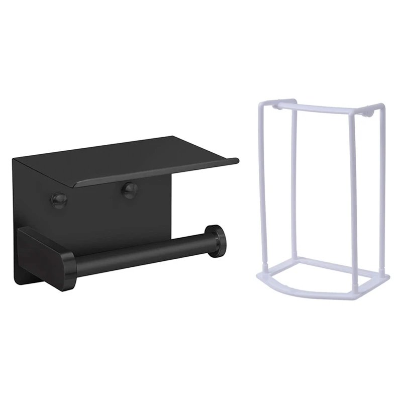 

1 Pcs Clothes Hanger Stacker Holder Storage Organizer Rack(White) & 1 Set Toilet Paper Holder With Phone Shelf Black