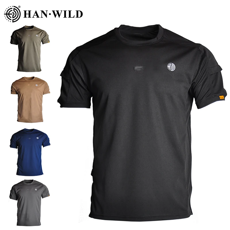 

HAN WILD Men Casual Shirt Military Paintball T-shirts Tactical Combat Shirts Breathable Army Airsoft Short Sleeve Hiking Clothes