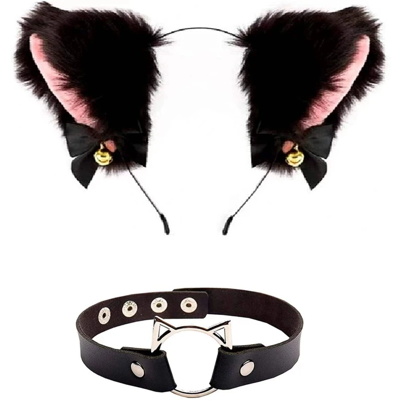 

Cartoon for CAT Ears Headband&Choker Costume Kit Supplies for Halloween Party Un