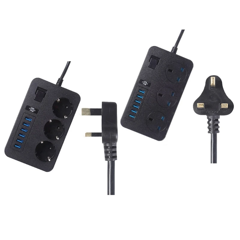 

Portable EU Power Outlet Surge Protector 3 Outlets 6 USB Ports Compact Mini Socket with 2m Power Cord Easy to Use