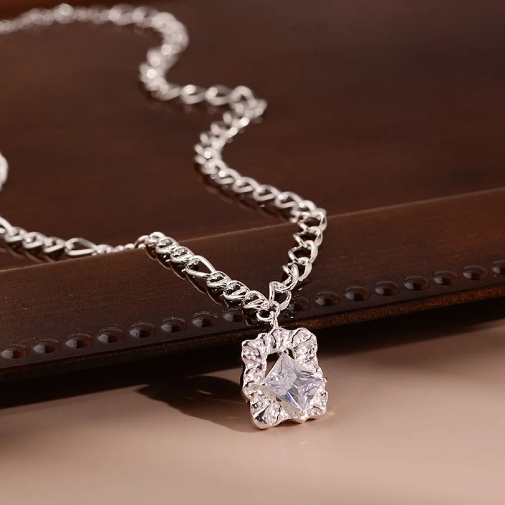 

Square Zircon Necklaces Women's Neck Chain 925 Stamp Necklace Vintage Steampunk Fashion Luxury Jewelry Free Shipping GaaBou