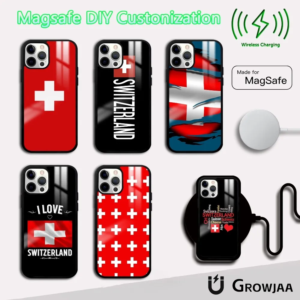 Switzerland Swiss Flag Phone Case For iPhone 16 15 14 13 12 11 Pro Max Plus Mini Magsafe Mirror Wireless Magnetic Cover