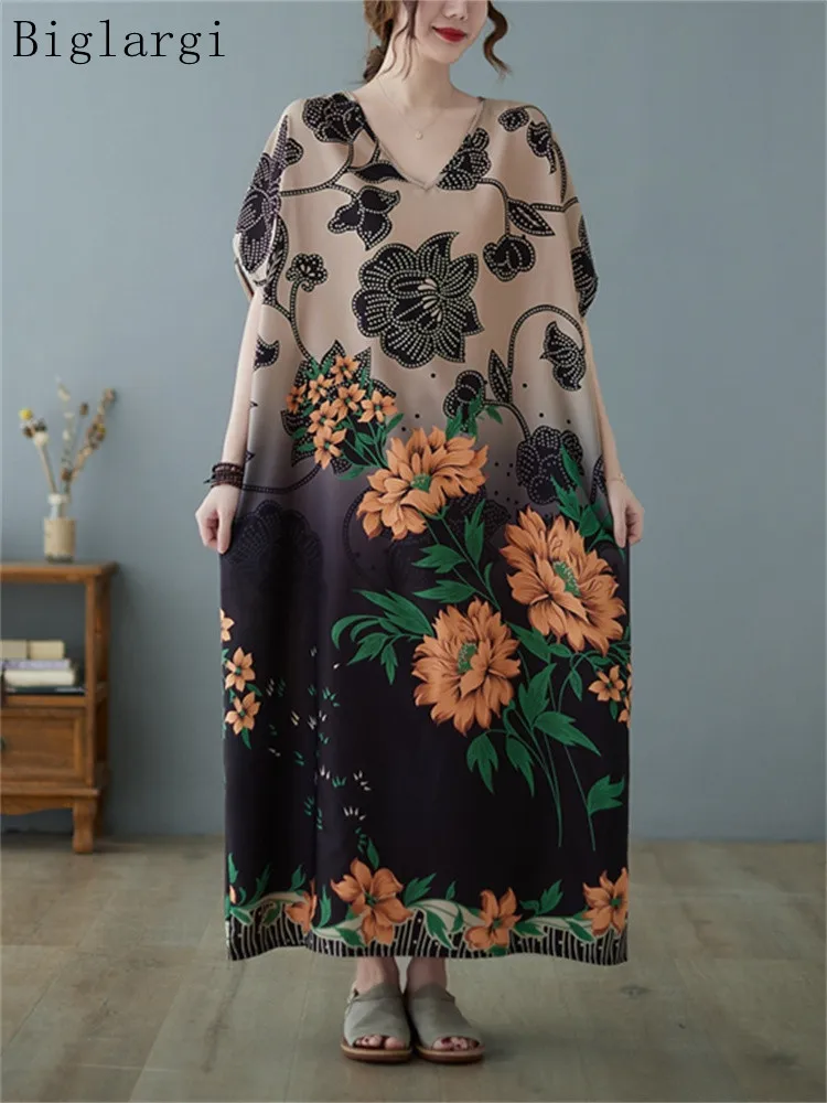 

Oversized Vintage Print Summer Dress Woman Loose Casual Large Size Women Korea Ladies Dresses Cotton Long Robe Dress New 2022