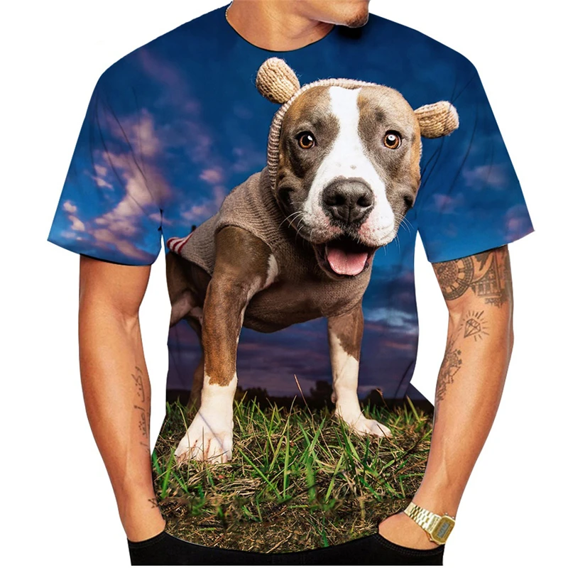 Мужская футболка с 3d принтом Ugly Pitbull забавная милым животным узором круглым