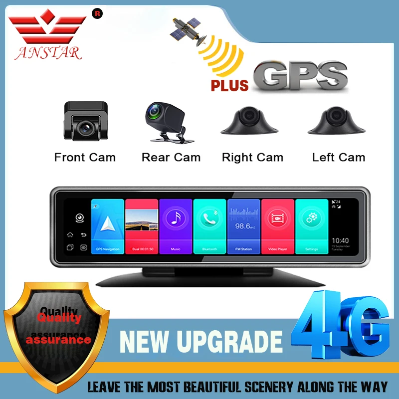 ANSTAR 10-дюймовый экран 4G ADAS Автомобильный видеорегистратор с 4 камерами FHD1080P медиа зеркало заднего вида 360 градусов зеркало слепой зоны видеорегистратор