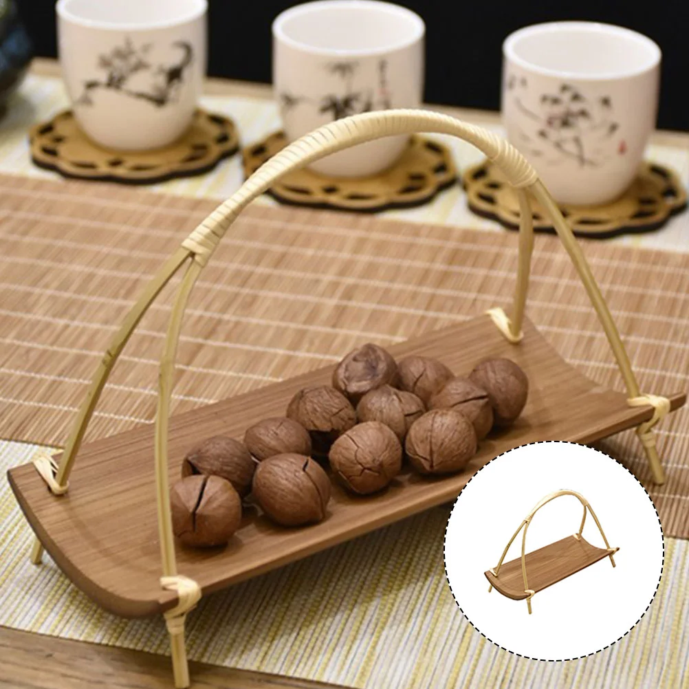 

Bamboo Refreshment Tray Useful Towel Holder Decorative Serving Plate for Home