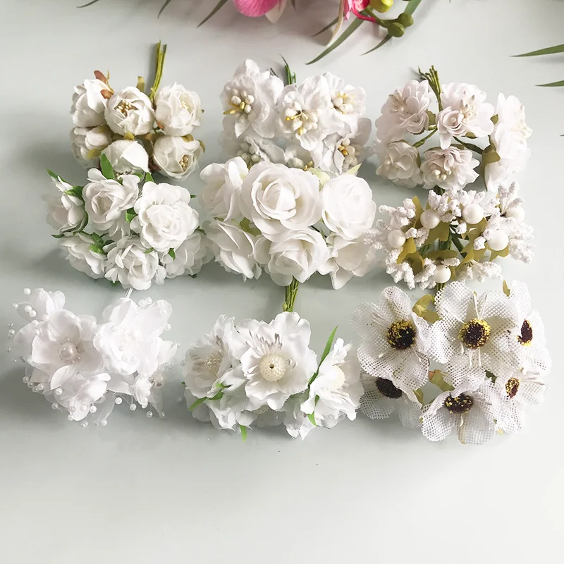 

6/10/12/20/24/200pcs White Hybrid Flower Cherry Stamen Berries Bundle DIY Cake Christmas Wedding Gifts Box Wreaths Decor
