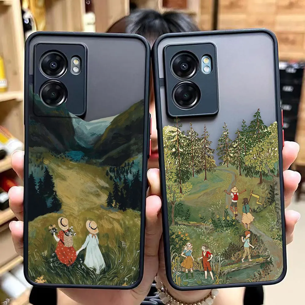 

Lovely Scenery Girl Mountain Cartoon Matte Case for OPPO A97 A96 A95 A94 A93 A92 A92S A78 A74 A73 A72 A55 A54 A53 A17 A16 Case