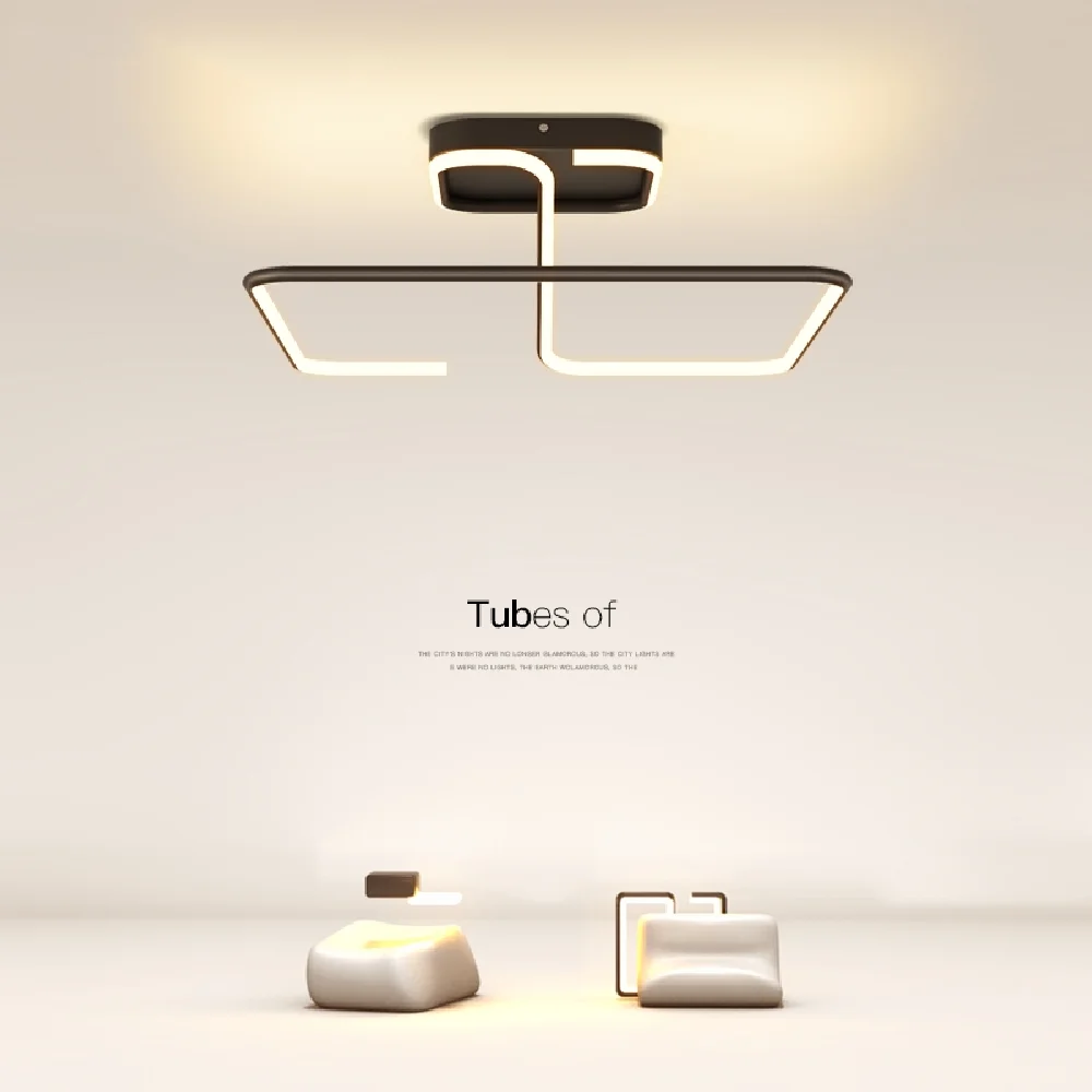 

Minimalist Modern LED Ceiling Lamp Dining Living Room Creative Panel Light Bedroom Kitchen Indoor Squar Black Iron Luminaires