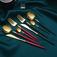 4 pcs black gold cutlery set 1810 stainless steel portugal dinnerware silverware flatware set knife fork spoon dropshipping