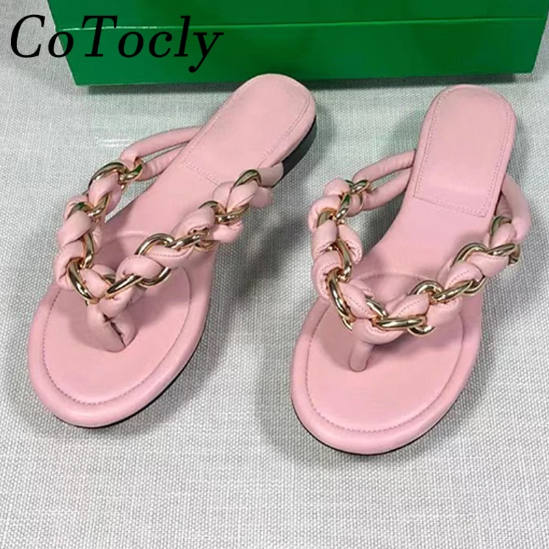 

Summer Fashion Flip Flops Flat Slippers Women Outdoor Metal Chain Sandals Woman Holiday Slides New Open Walk Sandalias Mujer