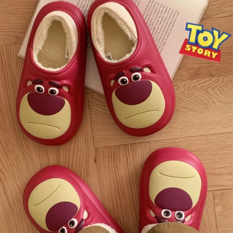 Новые водонепроницаемые хлопковые тапочки Disney Lovely Image Lotso Strawberry Bear осенне-зимняя