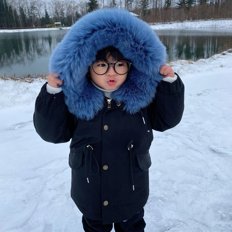 2022 Thick Warm Girl Coats Faux Fur Boy Hoodie Jacket Winter Windproof Children Parkas Outerwear Teenager Kids Snowsuits Clothes