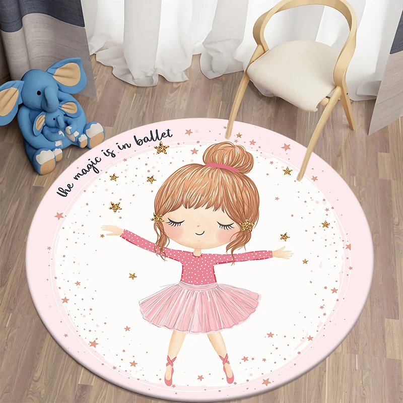 

Children's Non-slip Mat Living Room Floor Mat Cartoon Girl Print Kawaii Rug Round Rug Tapis Salon Carpton Doormats Floor Mat