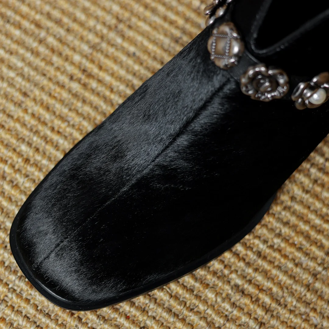 Женские осенние ботильоны из конского волоса с металлической пряжкой и молнией