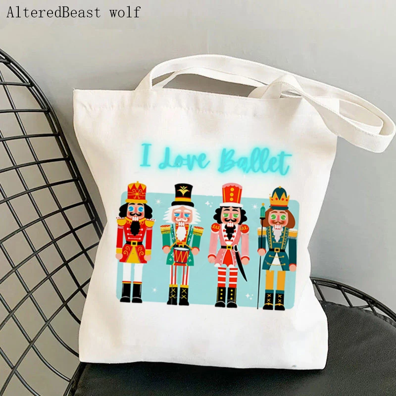 

Women Shopper bag I Love Nutcracker Ballet Kawaii Bag Harajuku Shopping Canvas Shopper Bag girl handbag Tote Shoulder Lady Bag