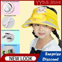 children with rechargeable fan sun hat summer big brim cartoon empty top hat acrylic material boy girl ubs charging sun hat