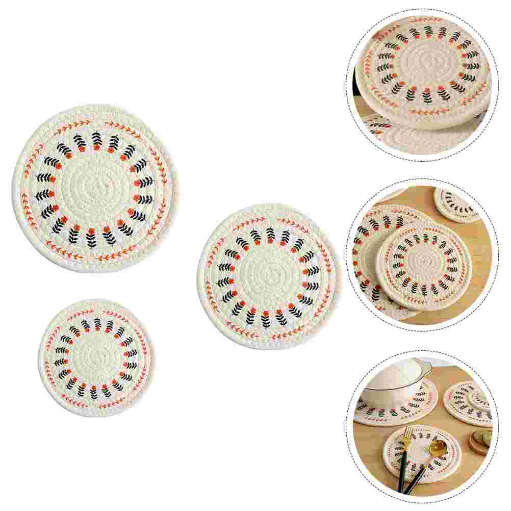 

3PCS Placemats for Home Woven Cotton Coasters for Drinks Heat Resistant Mats