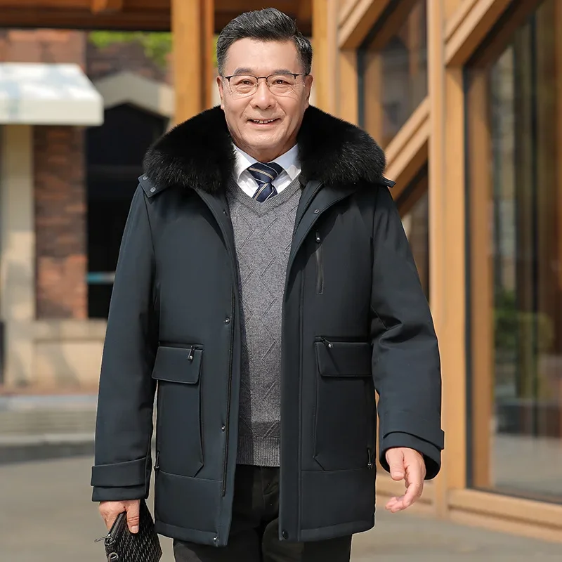 Утолщенное пуховое пальто для мужчин среднего и пожилого возраста повседневная