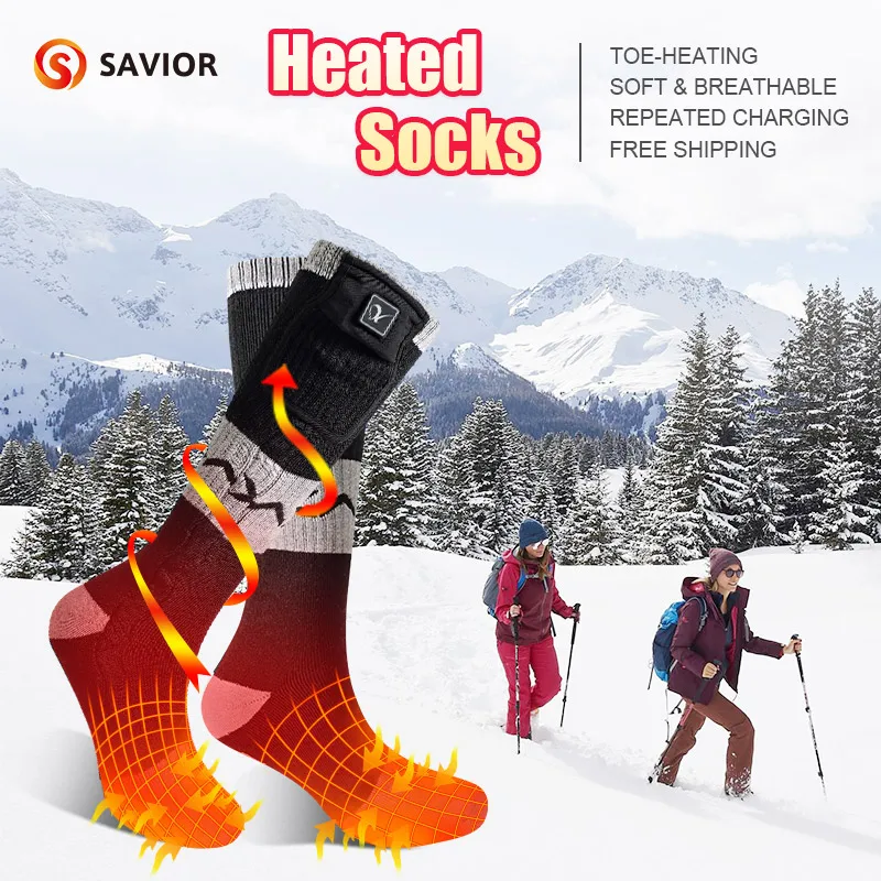 Savior Rechargeable Heated Socks Electric Ski Sock with Battery Women Men Foot Warmer Cycling Stocking Winter Socks