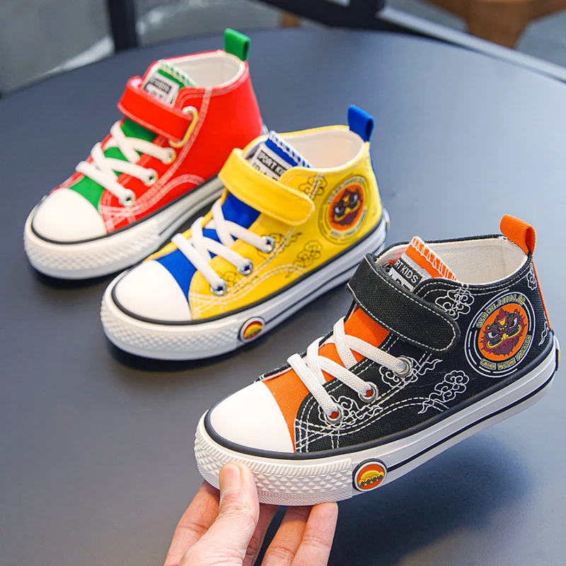 Spring Summer Fashion Red High top Canvas Shoes for Boys Girls Comfort Non-slip Kids Sneakers 5-12 Year Old Children Shoes 2022