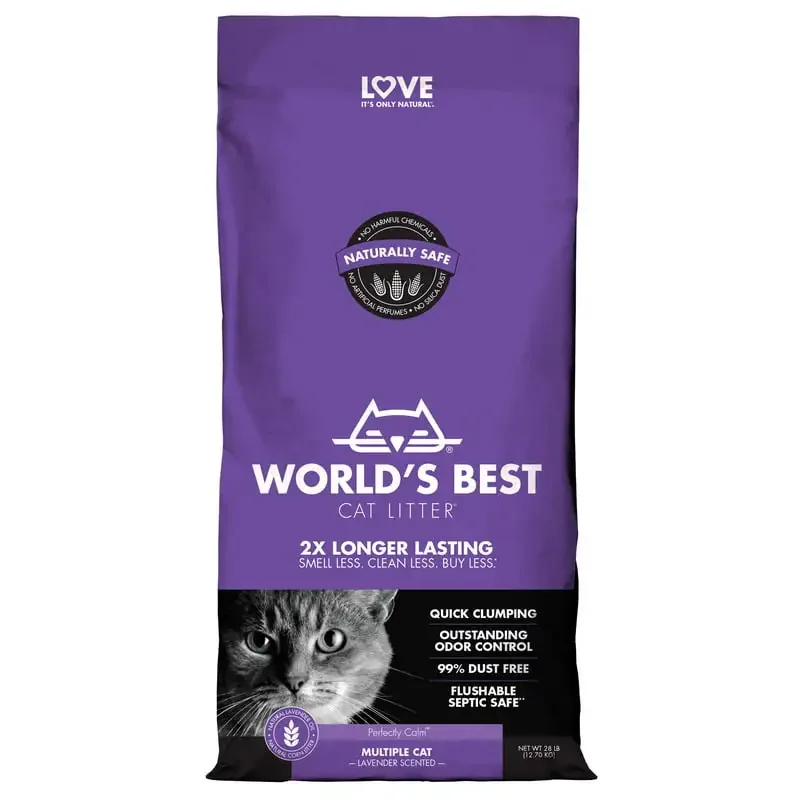 

Scented Lavender World's Best 28 lb Cat Litter - Enjoy Clumps and Wide Odor Control for Your Feline Friend.