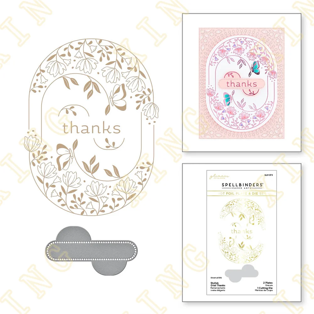 

Stylish Oval Thanks Glimmer Solid Hot Foil Plate Scrapbook Diary Decoration Stencil Embossing Template Diy Greeting Card Handmad