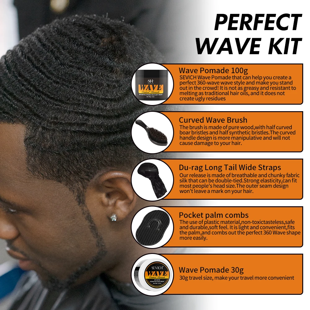 Фото 3,53 унции Biotin Waves Control Pomade для мужчин Sevich Sport Strong Hold Wave Гель для волос с кистью Волнистые волосы Масло Шампунь Кондиционер №4