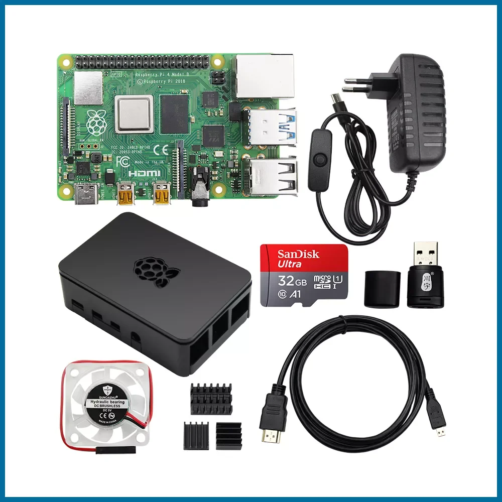 

NEW2023 New Raspberry Pi 4 8GB 4GB 2GB Kit + Case + Fan + Heat Sink + Power Adapter + 32/64 GB SD Card + HDMI Cable Raspberry Pi