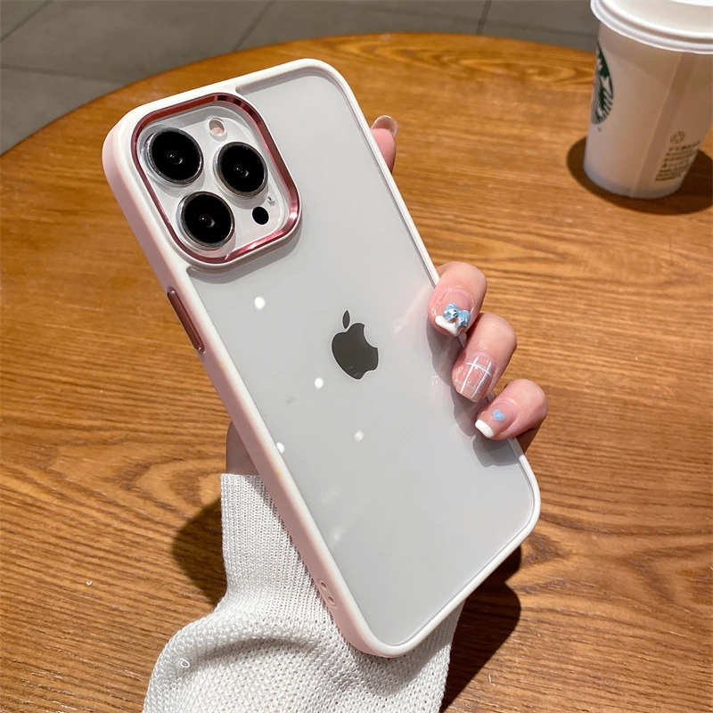 

Transparent Shockproof Armor Hard Acrylic Case for iPhone 14 13 11 Pro Max 14 Pro Soft Bumper Metal Camera Len Protection Cover