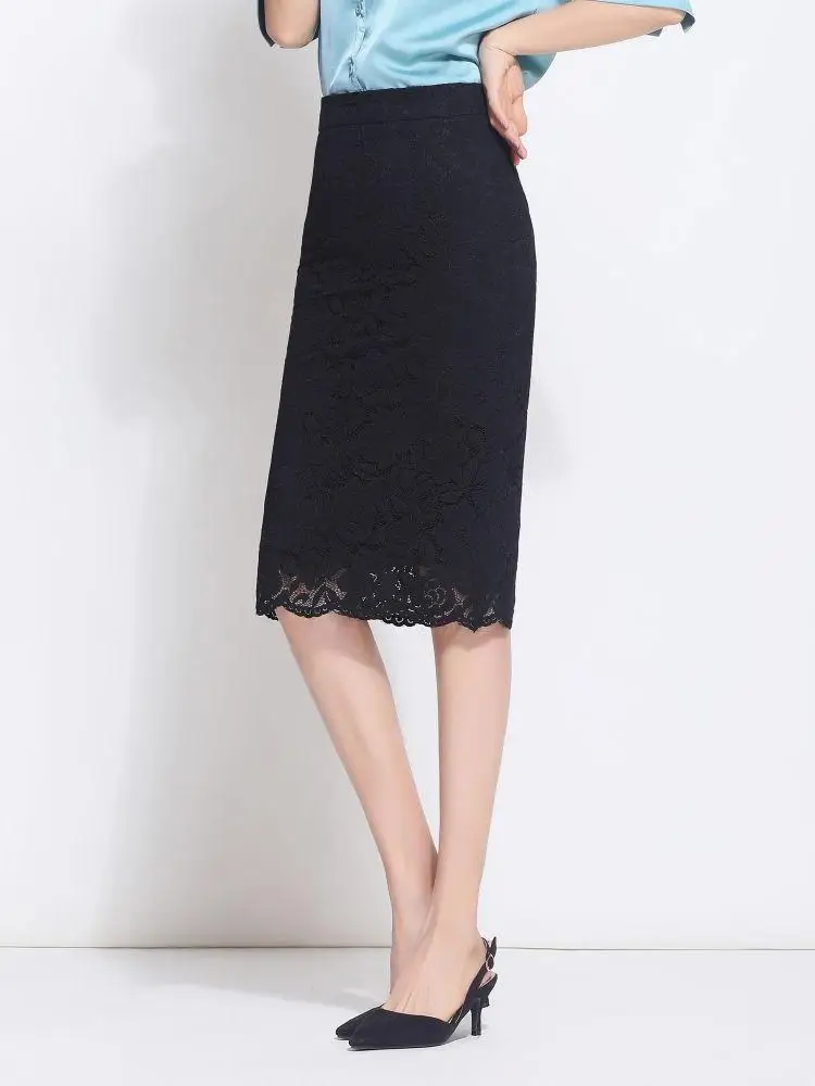 

Women Lace Split Bodycon Skirt Spring Summer High Waist Skirt Office Lady Black Skirt Saia Sexy Black Jupe