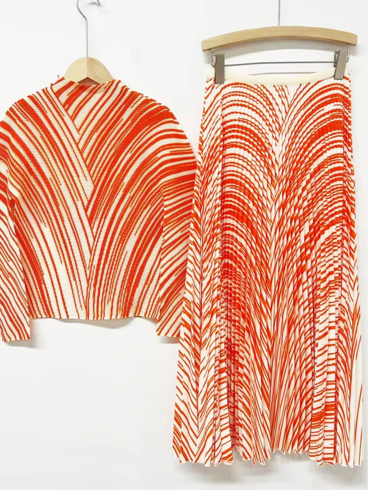 EGRM плиссированный комплект женская шикарная дизайнерская полосатая футболка с