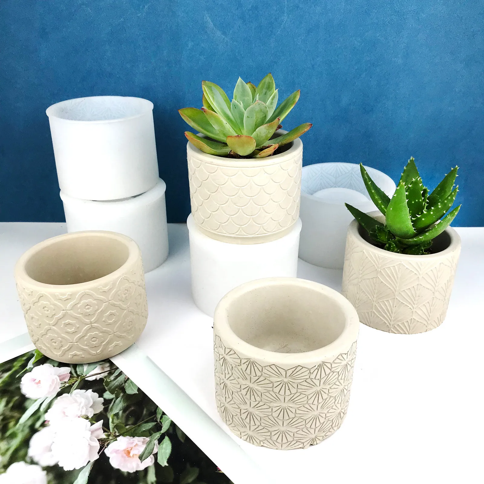 

Pattern Cement Cylindrical Flower Pot Silicone Mould DIY Succulent Flower Pot Crystal Epoxy Resin Mold