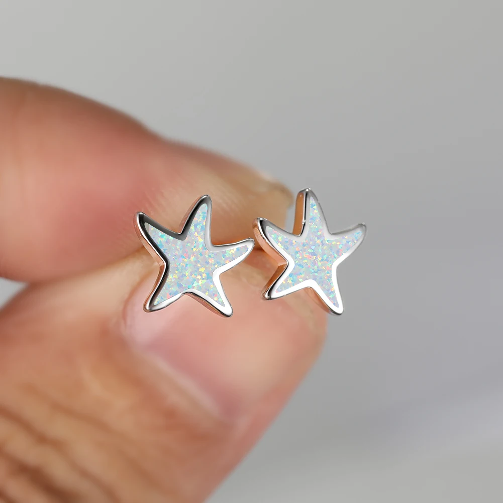 

Creative Simple White Opal Earrings for Women Girls Fashion Silver Color Five Pointed Star Stud Earrings Exquisite Party Jewelry