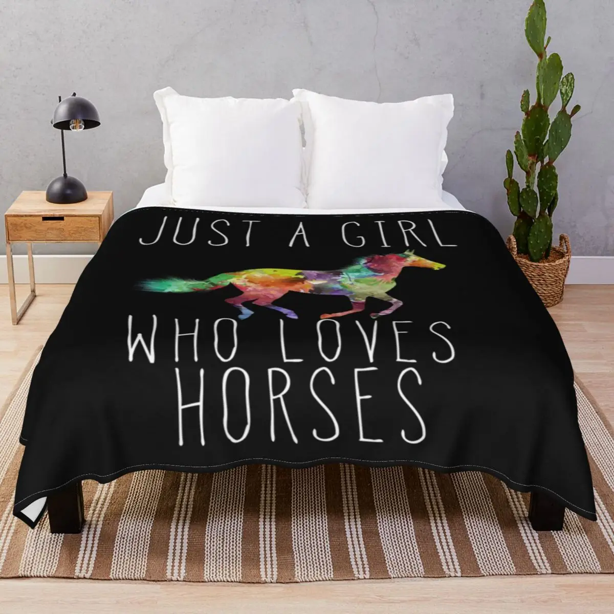 A Girl Loves Horses Blankets Fleece Autumn Super Warm Throw Blanket for Bed Sofa Camp Office