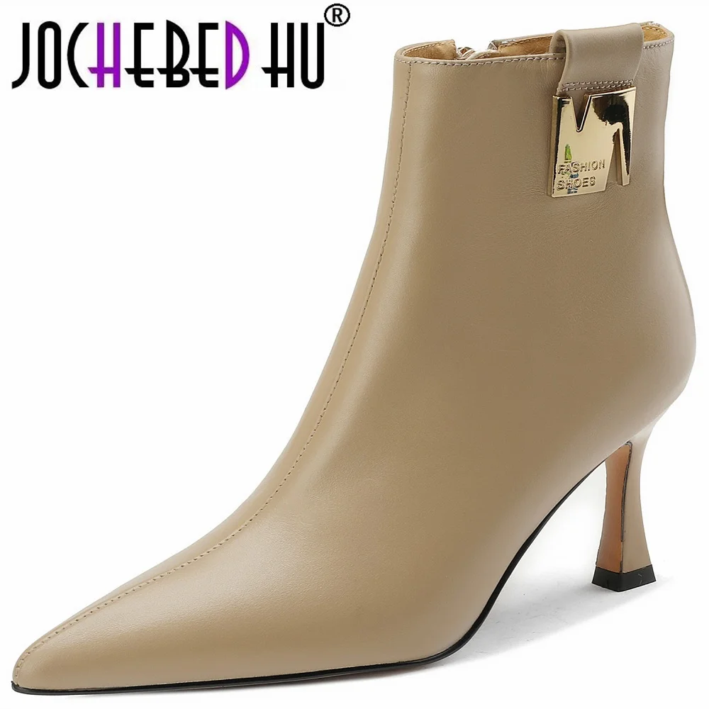 

[Jochebed hu】ботильоны из коровьей кожи с острым носком на высоком каблуке, шикарный дизайн, лаконичная Простая одежда, под платье, теплые свадебные ботинки
