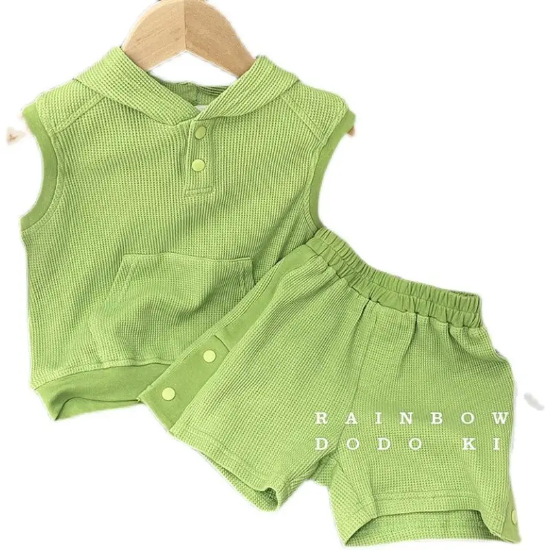 Children's Casual Sports Suit Children's Clothing 20222 Summer Boys and Girls Waffle Sleeveless Vest Top Shorts