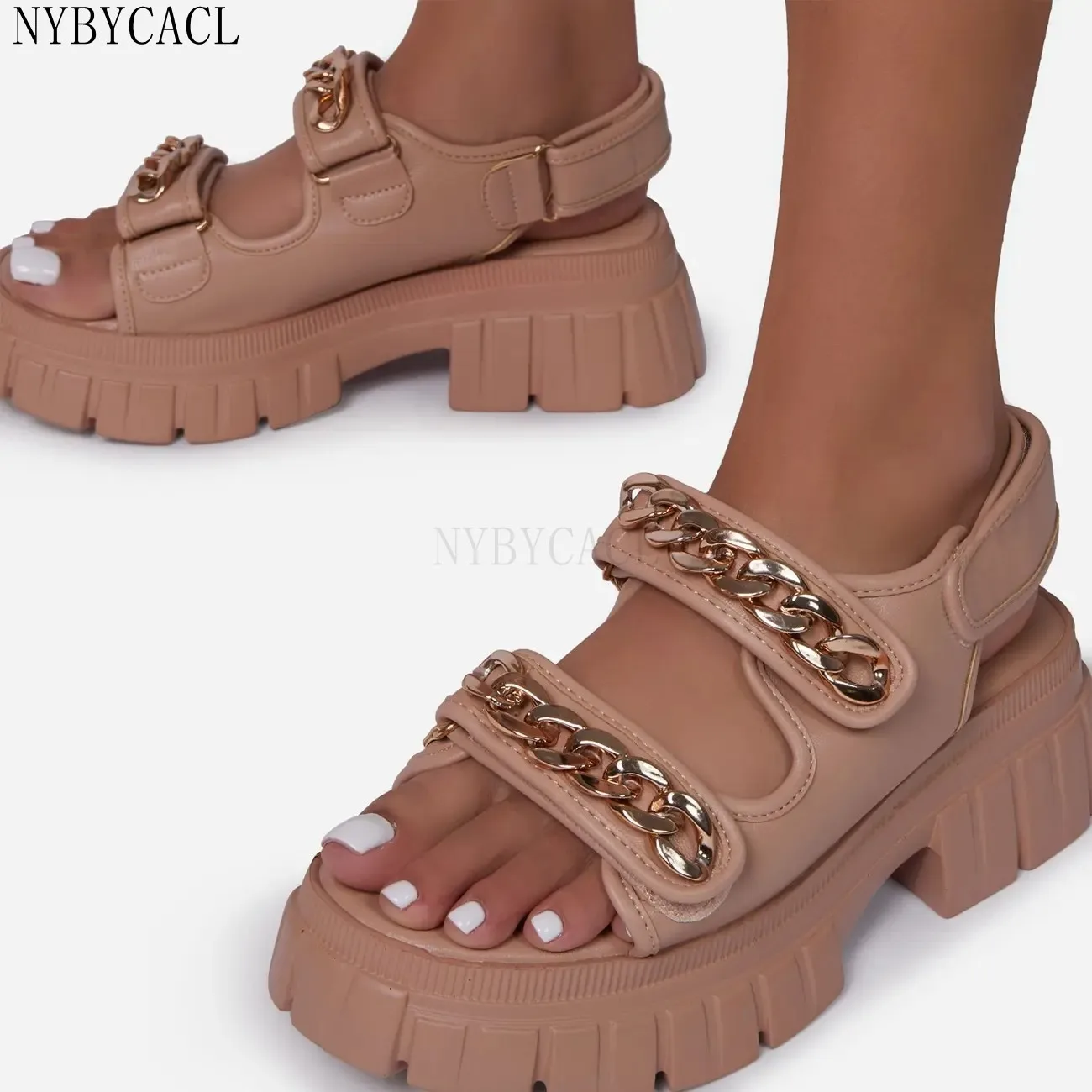 

Women Summer Sandals Multicolor Snakeskin Platform Open Toe Shoes Height Hook & Loop High Heels Chain Zapatos Sandalias De Mujer