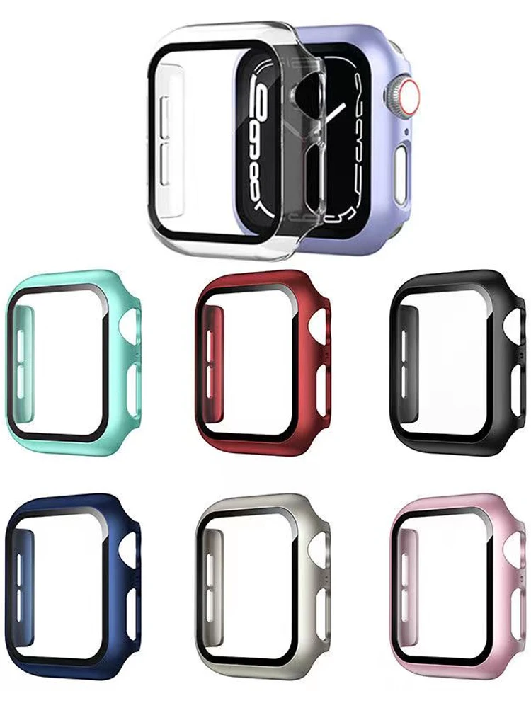 

Tempered Glass Cover For Apple Watch series 8 7 6 SE 5 3 45mm 41mm 44mm 40mm 42mm 38mm iWatch Accessories Screen Protector Case