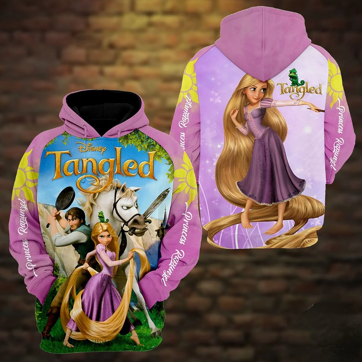 

Disney Tangled Characters 3d Hoodie Rapunzel And Flynn Rider Tangled Over Print 3d Zip Hoodie