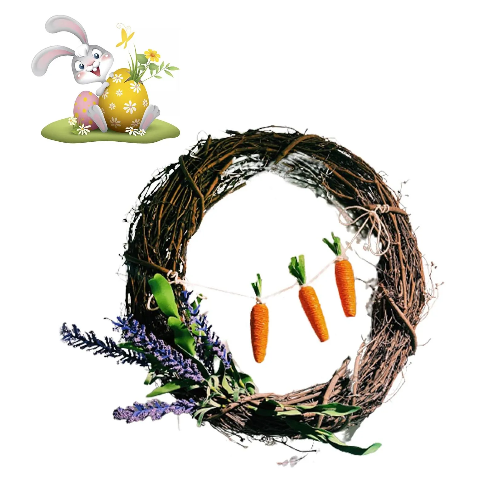 

Easter Decor With Rattan Wreath 40cm/15.7in Wall Decor Garland Classic Spring Decor For Home Bunny Carrot Rattan Wreath Easter