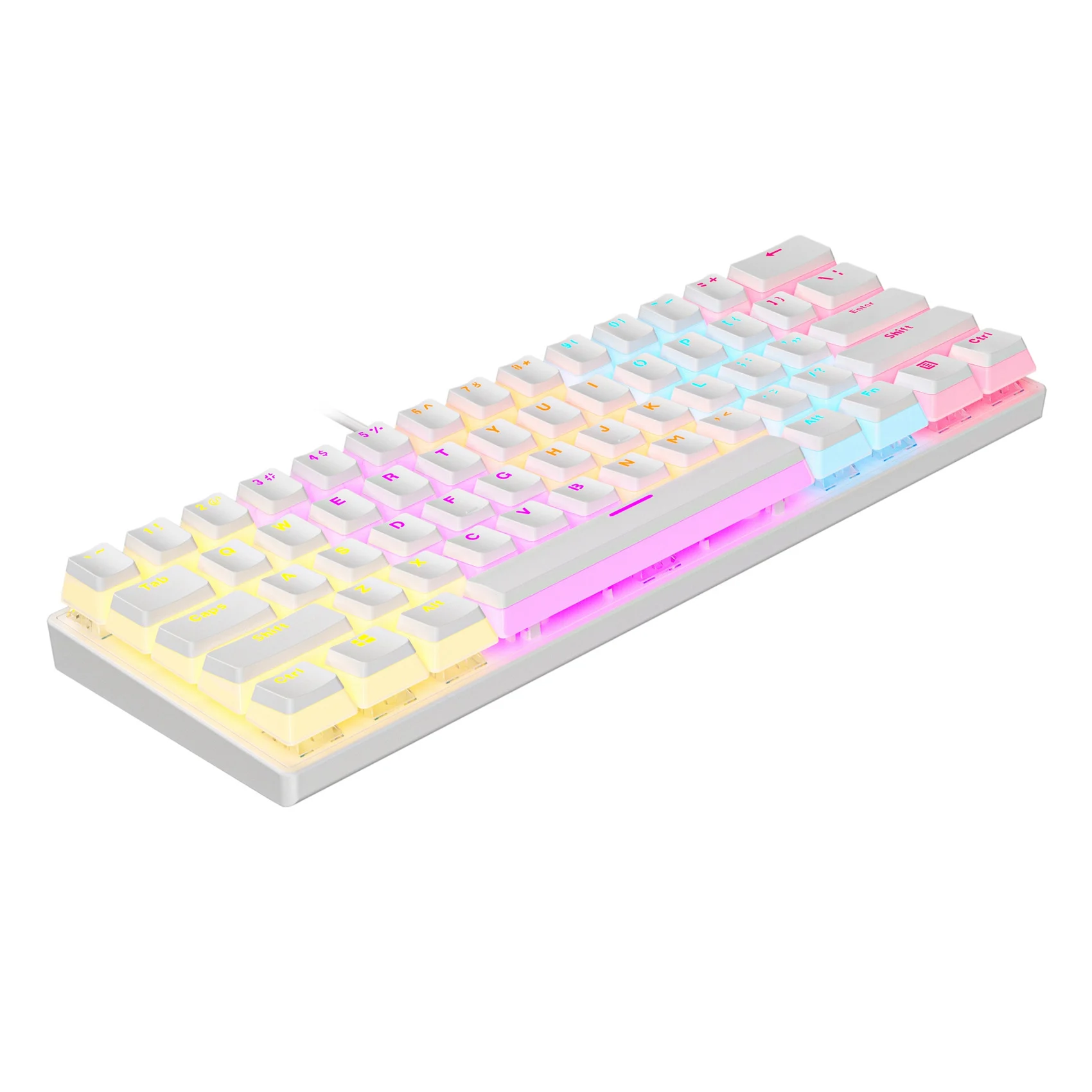 

Механическая клавиатура с подсветкой RGB, 61 клавиша, проводная клавиатура с двумя кожаными клавишами, механическая клавиатура белого цвета