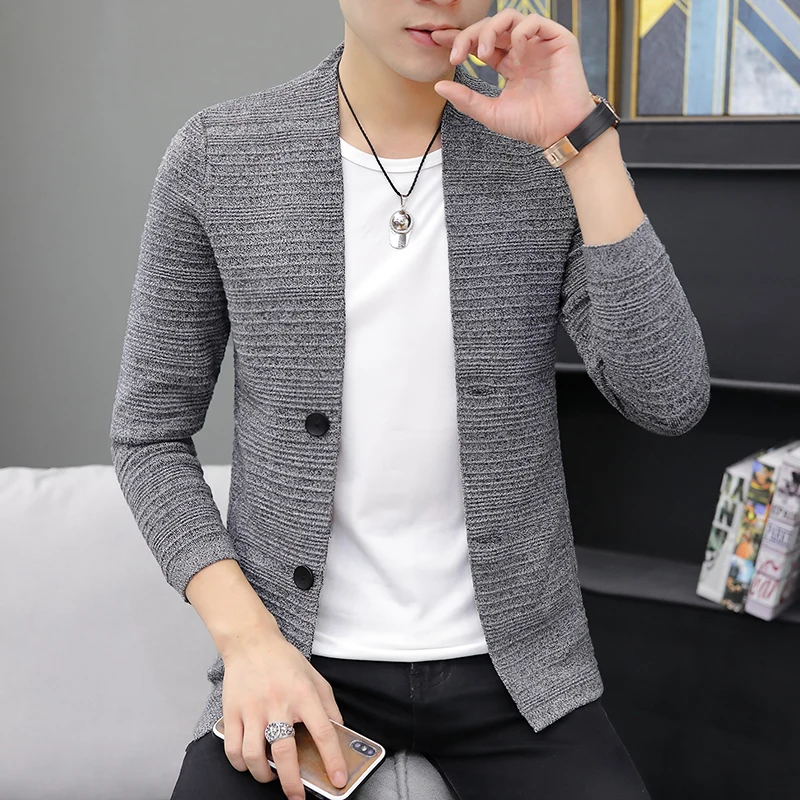 DYB&ZACQ Loose Plaid Mid-length Hooded Windbreaker Fall Sweater Men's Cardigan Youth Business Casual Sweater Coat